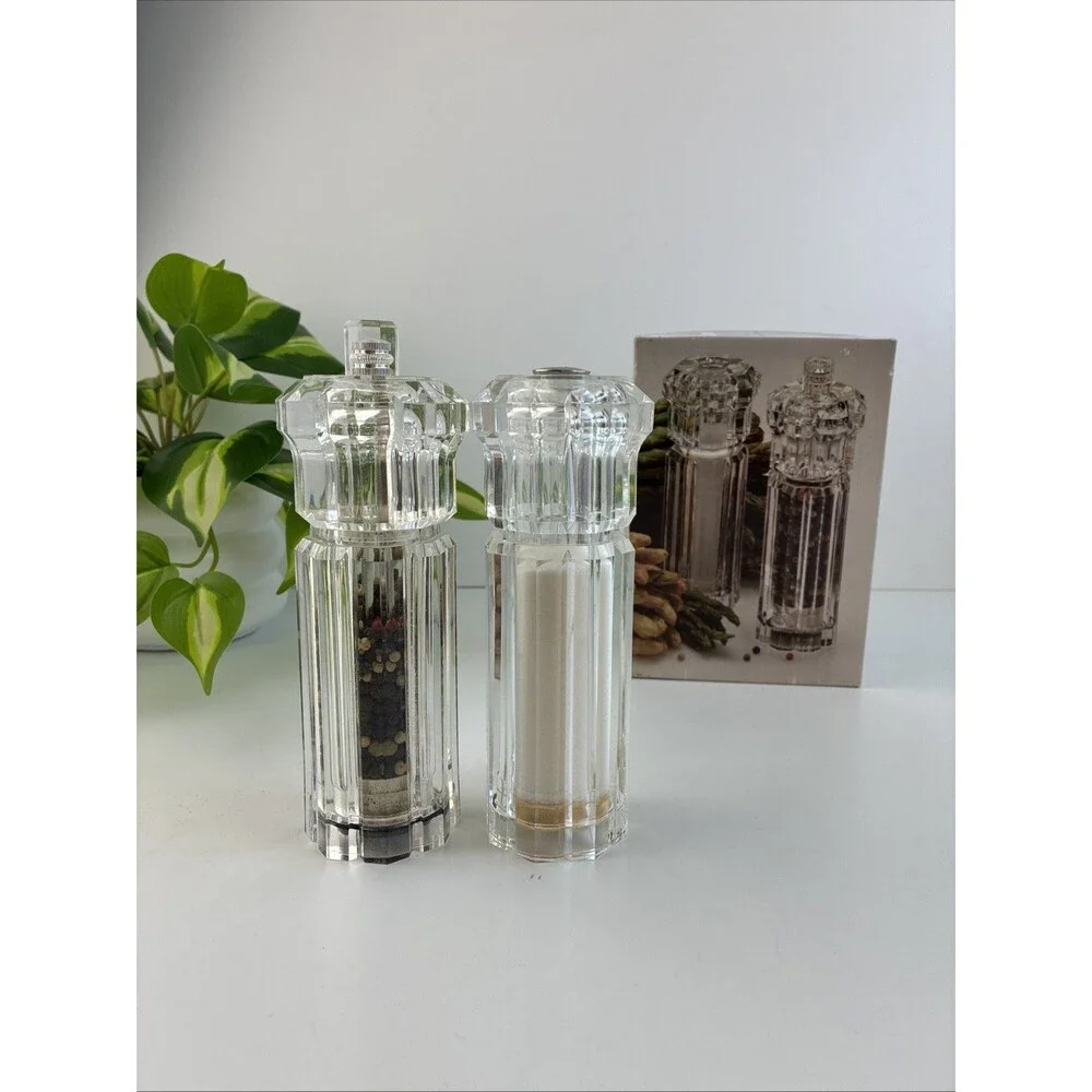 Salt & Pepper Mill Grinder USA Olde Thompson Faceted Clear Lycite Acrylic w Box